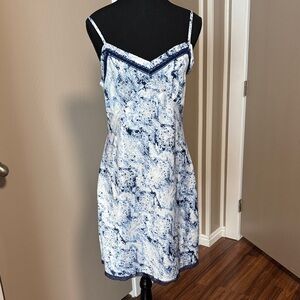 Ambrielle Blue & White Snake-Print Slip Dress with Adjustable Straps